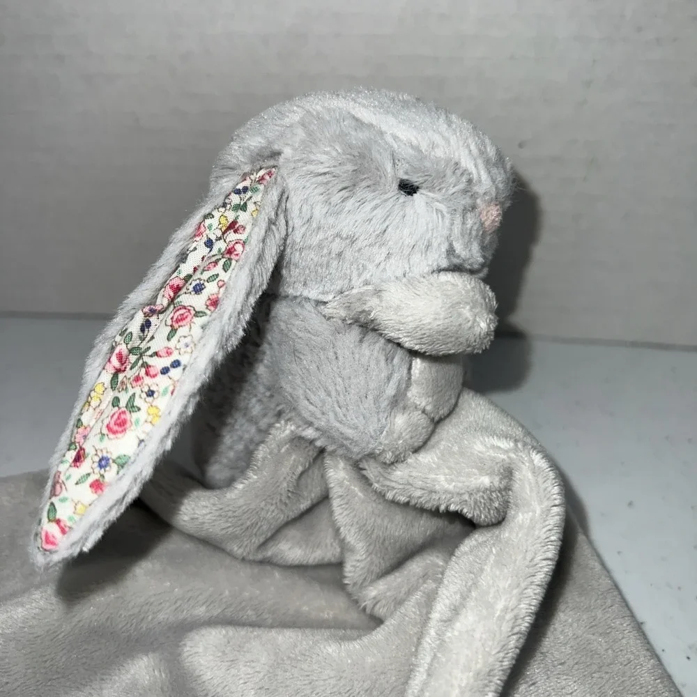 Jellycat Comforter Blanket Silver Grey Bunny Rabbit Floral Flower Pink Ears